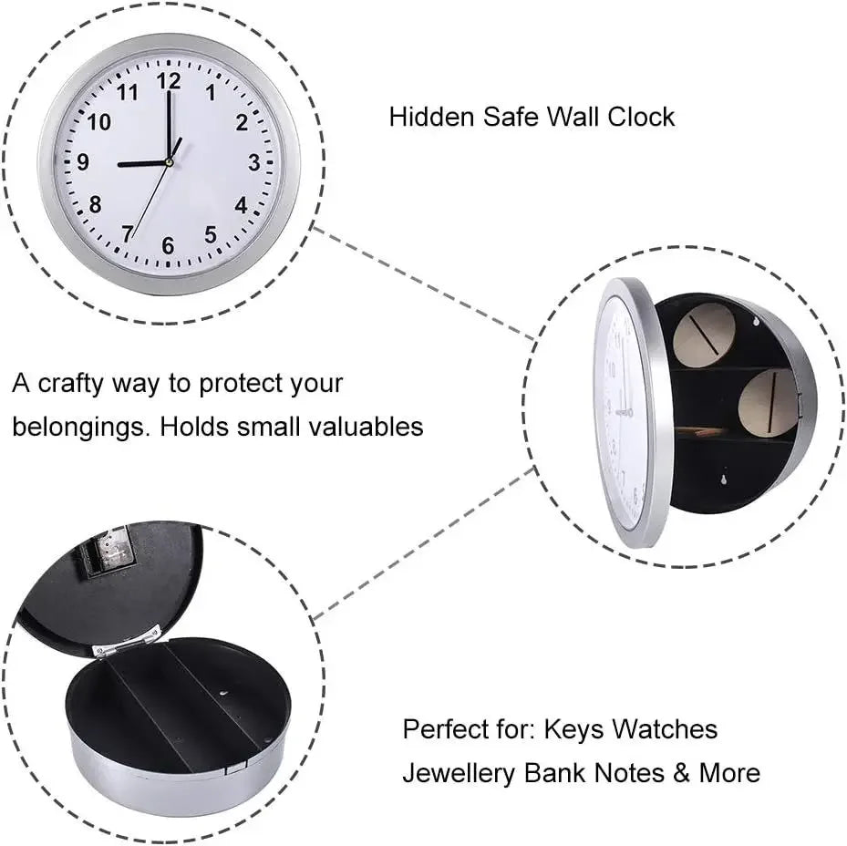 North Carolina Dispensary Hidden Stash Wall Clock Safe — Silent Decorative Clock with Concealed Compartment for Cash, Jewelry & Keys
